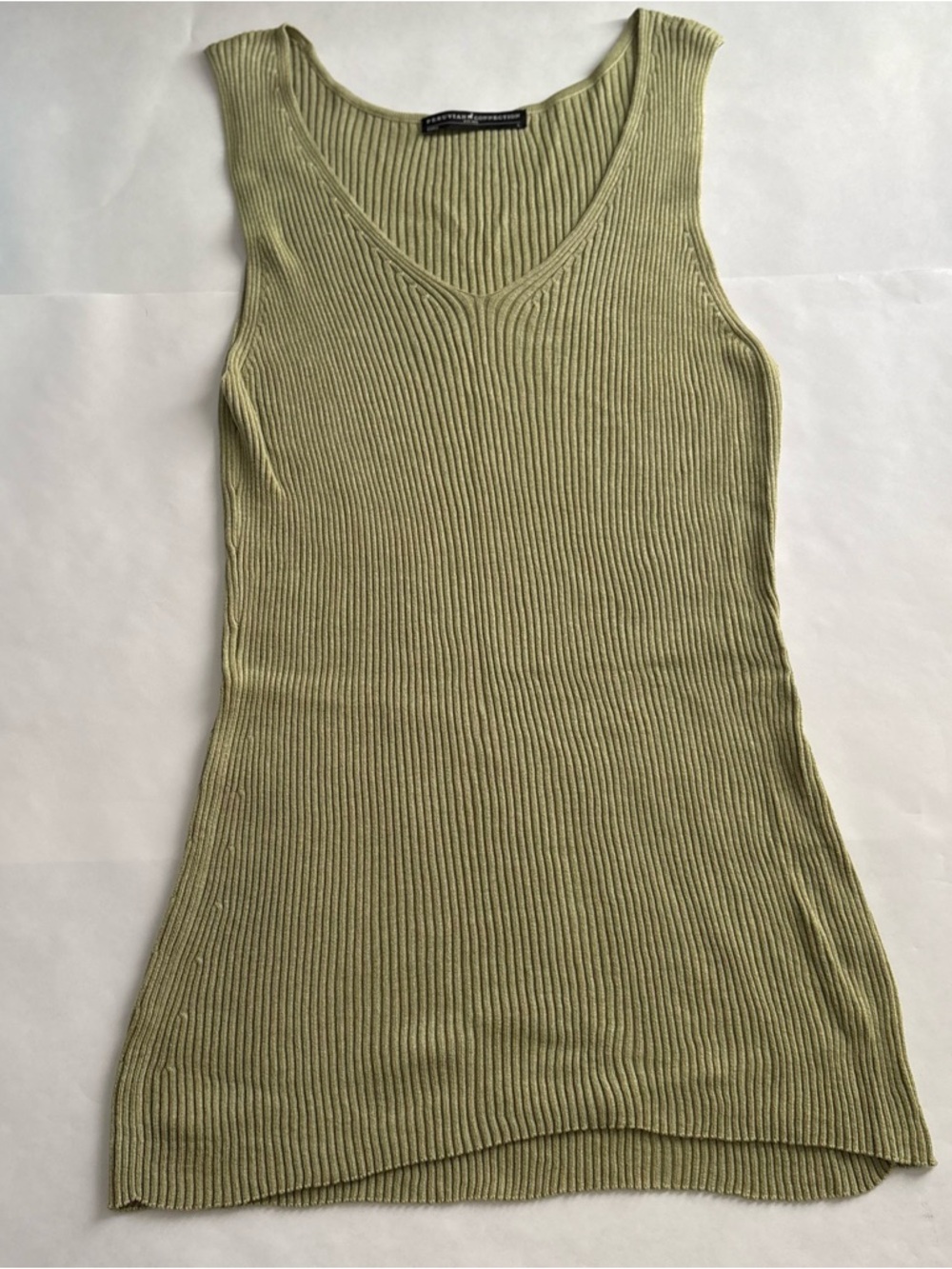 Peruvian Connection Olive Ribbed V-Neck Tank